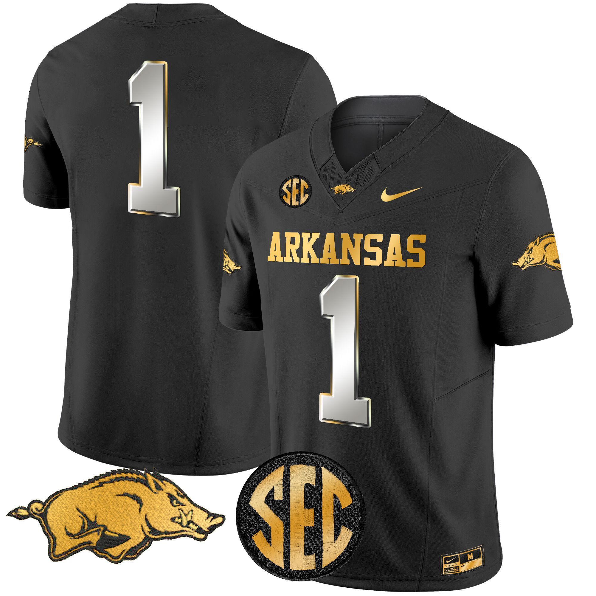 Men Arkansas Razorbacks #1 No Name Black Nike 2024 Gold Vapor Limited NCAA Jersey style 2->more ncaa teams->NCAA Jersey